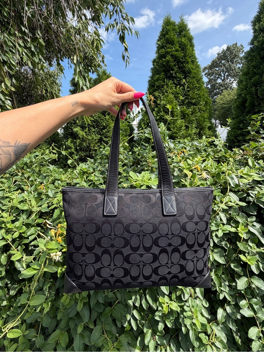 Vintage Y2K Coach Black Signature Tote Shoulder Bag